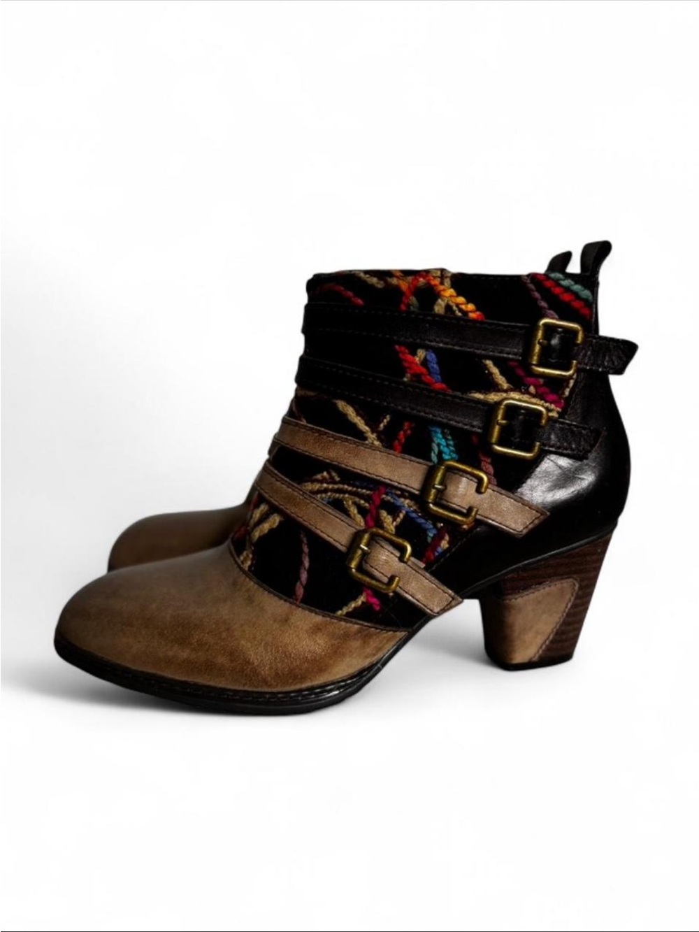 Boho Artsy Maximalist Multicolor Leather Women’s Size 40 Spring Step Ankle Boots - Picture 4 of 8